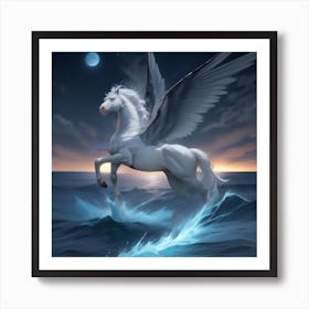 White Horse In The Ocean Art Print