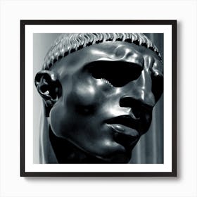 Male Head Face Sculpture Statue Retro Vintage Photo Photography Square Art Black And White Monochrome Bedroom Living Room Art Print