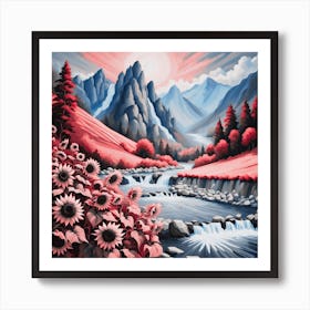 Sunflowers In The Mountains Art Print