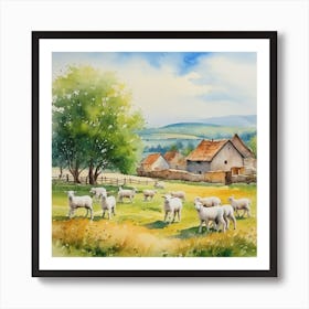 Watercolor Of Sheep Art Print