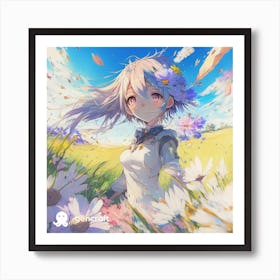 Anime Girl In A Field Of Daisies 2 Art Print
