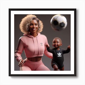 Mother And Child Playing Soccer Art Print