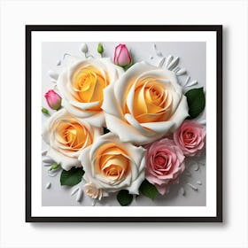 Spring flowers on a bright white wall, Art Print