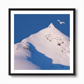 A Snow Covered Mountain Peak Glistening In The Pale Light Of Dawn With A Lone Eagle Soaring Majest (1) Art Print