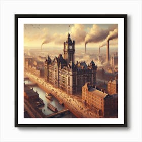 1800s Cityscape Of Manchester midland hotel Art Print