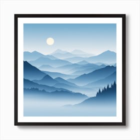 Misty mountains background in blue tone 29 Art Print