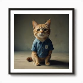 Cat standing like human, wearing t-shirt, smiling, Miyazaki Hayao art style Art Print