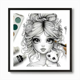 Girl With Cat Art Print