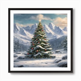 large christmas wall art Christmas Tree In The Mountains Art Print