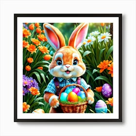 Easter Bunny With Basket Of Eggs Art Print