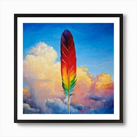 Macaw Feather Soaring In The Sky Fluid Color Gradient Transitioning From Deep Indigo To Vibrant Ye Art Print