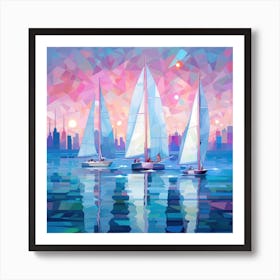 Sailboats At Sunset 7 Art Print