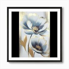 Blue And Gold Flowers Art Print