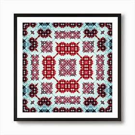 Red And Blue Floral Pattern Art Print