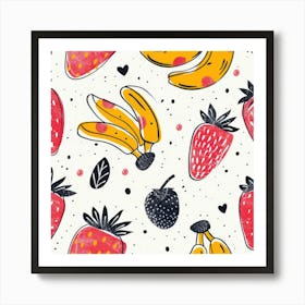 Bananas And Strawberries Seamless Pattern 7 Art Print