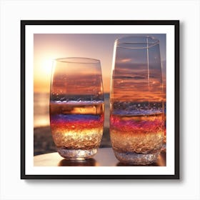 Vivid Colorful Sunset Viewed Through Beautiful Crystal Glass Champagne, Close Up, Award Winning Phot Art Print