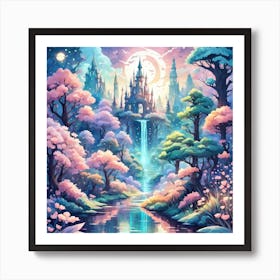 A Fantasy Forest With Twinkling Stars In Pastel Tone Square Composition 91 Art Print