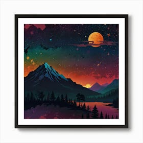 Night Sky With Mountains Art Print