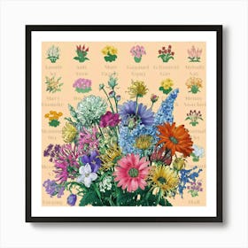 Birth flowers family bouquet 10 Art Print