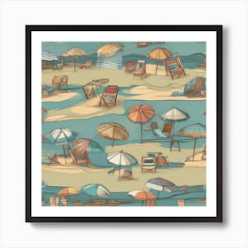 Beach Chairs & Umbrellas Art Print