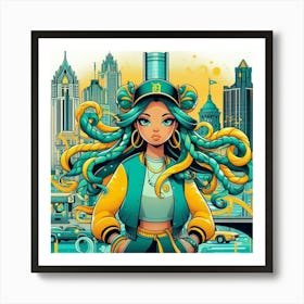 Octopus Curls Girl Art Print