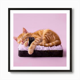 Cat Sleeping On Sushi 3 Art Print