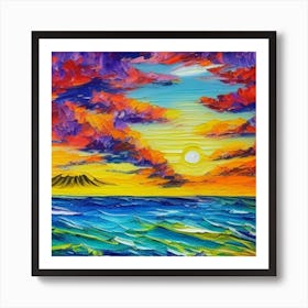 Sunrise with clouds and volcano mountain Art Print