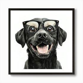 Black Labrador Wearing Glasses Art Print