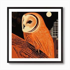 Retro Bird Lithograph Barn Owl 4 Art Print