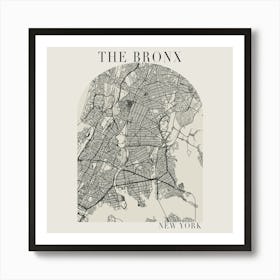 The Bronx New York Boho Minimal Arch Full Beige Color Street Map 1 Art Print