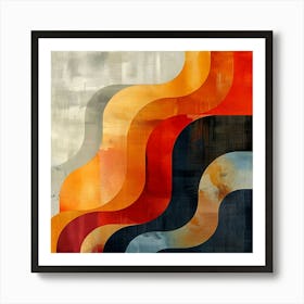 Abstract Art With Layered Wavy Shapes In Warm And Cool Tones Textured Background Art Print