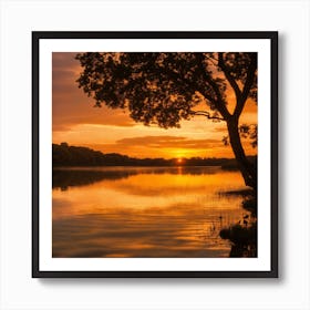 Sunset Over Lake 1 Art Print