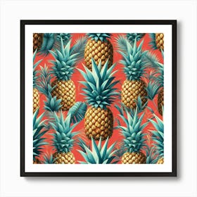 Pineapples On A Red Background 1 Art Print