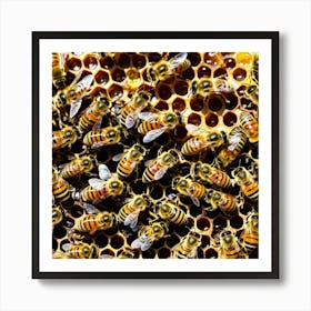 Bees Insects Pollinators Honey Hive Queen Worker Drone Nectar Pollen Colony Honeycomb St (3) Art Print