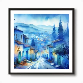 Watercolor Of A Blue Street Art Print