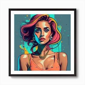 Girl With Colorful Hair Art Print