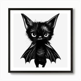 Halloween Black Cat Kitten In Bat Costume Scary Pet Art Print