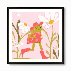 Cowboy frog walking through a field of flowers Art Print