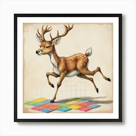 Deer Jumping Puzzle 1 Art Print