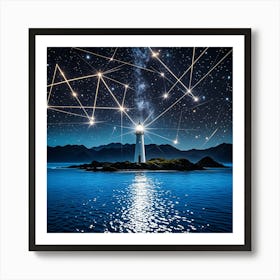 Lighthouse At Night Art Print