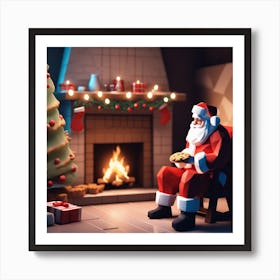 Santa Claus And Christmas Tree Art Print