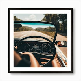 Vintage Car Driving On The Road Art Print