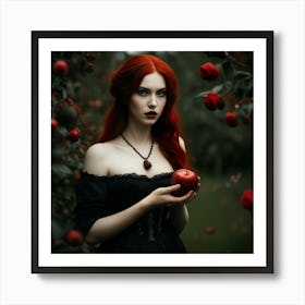 Red Haired Woman Holding Apple 1 Art Print