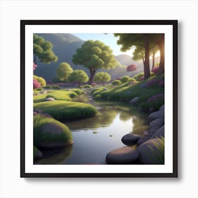 Stream In The Forest Art Print