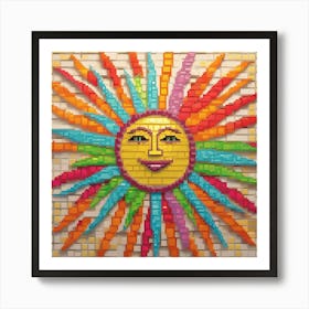 Mosaic Sun A Sun Created From A Mosaic Of Small Tiles In Different Colors And Texturesa Vibrant 1 Art Print