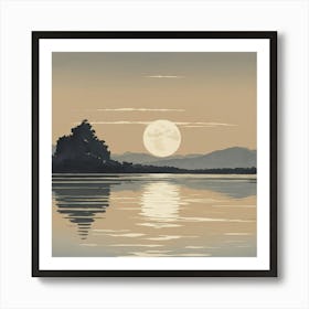 Full Moon Over Lake art print Art Print