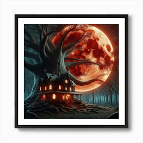 Full Moon Over Haunted House Art Print