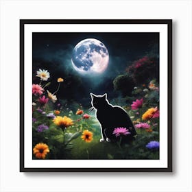 Cat In The Moonlight Art Print