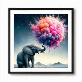 Elephant With Colorful Clouds Art Print