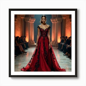 Red And Black Wedding Dress Art Print